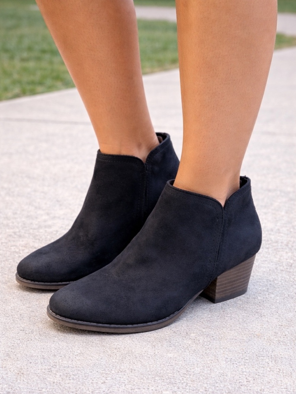 Fergie Women’s Black Faux Suede Low Heel Ankle Booties - Picture 2 of 9